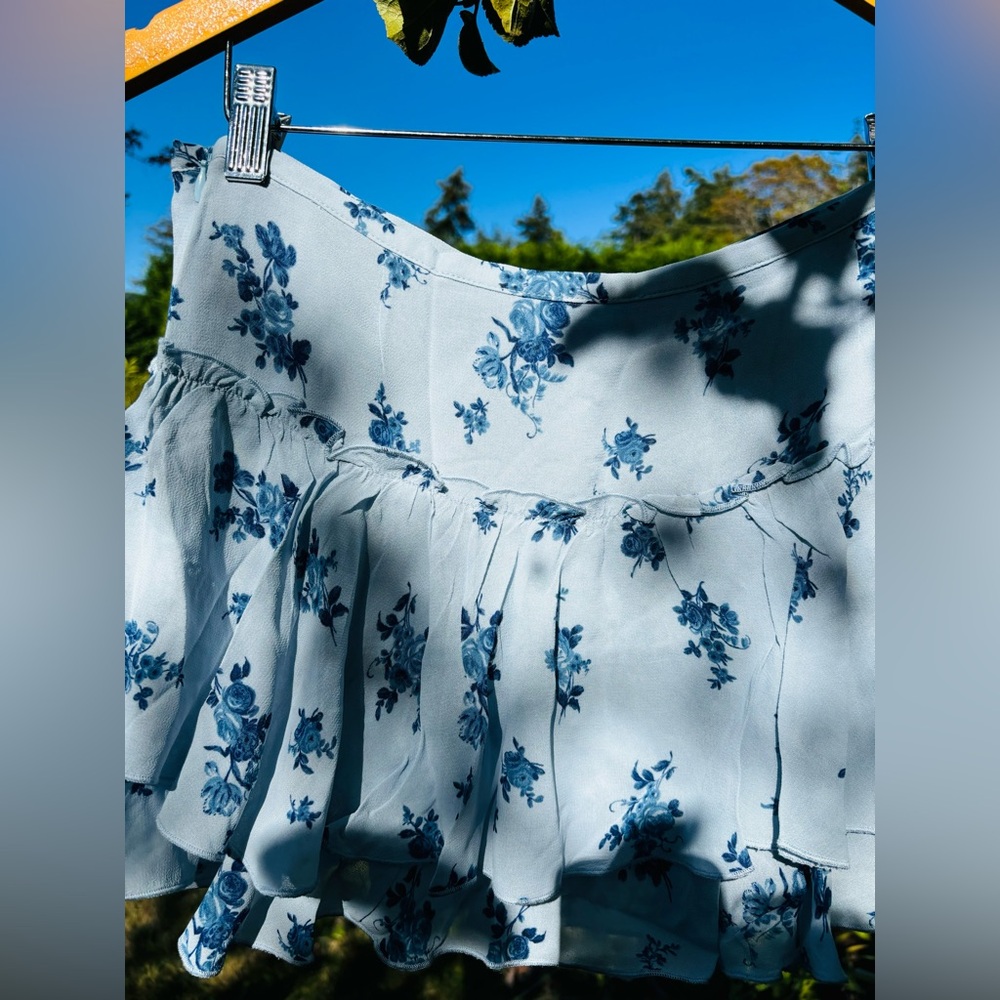 Reformation Blue Floral Adina Low Waist Mini Skirt